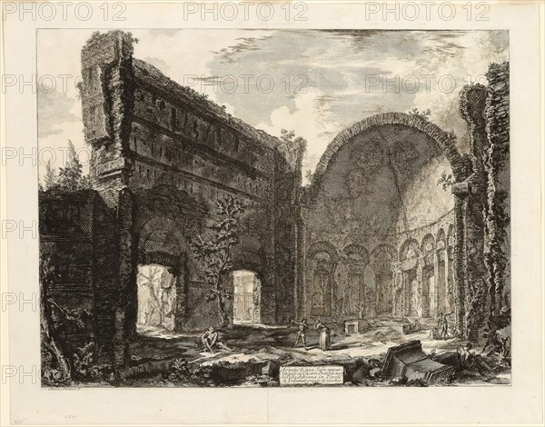Remains of a room belonging to the Praetorian Fort at Hadrian’s Villa, Tivoli, from Views of Rome, 1774, published 1800–07, Giovanni Battista Piranesi (Italian, 1720-1778), published by Francesco (Italian, 1758-1810) and Pietro Piranesi (Italian, born 1758/59), Italy, Etching on heavy ivory laid paper, 436 x 576 mm (image), 445 x 587 mm (plate), 513 x 653 mm (sheet)