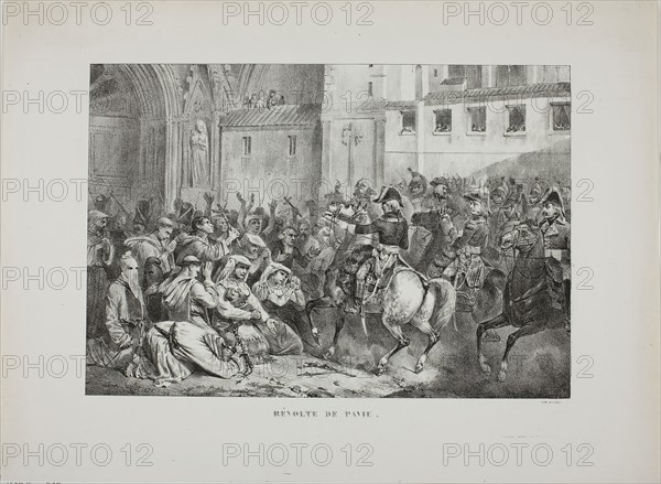 Revolt of Pavia, 1826, Denis Auguste Marie Raffet (French, 1804-1860), printed by François le Villain (French, active 19th century), published by Chez Decrouan (French, act. 19th century), France, Lithograph in black on ivory wove paper, 208 × 303 mm (image), 303 × 413 mm (sheet)