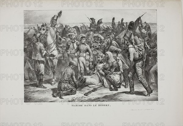 Desert March, 1826, Denis Auguste Marie Raffet (French, 1804-1860), printed by François le Villain (French, active 19th century), published by Chez Decrouan (French, act. 19th century), France, Lithograph in black on ivory wove paper, 212 × 306 mm (image), 294 × 419 mm (sheet)
