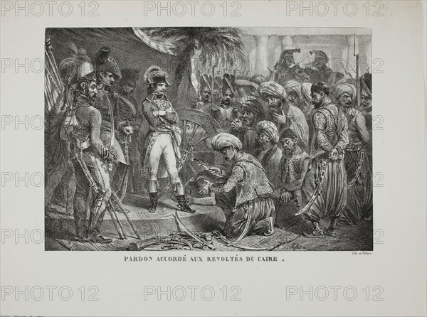 Pardon Granted to the Cairo Rebels, 1827, Denis Auguste Marie Raffet (French, 1804-1860), printed by François le Villain (French, active 19th century), France, Lithograph in black on ivory wove paper, 207 × 304 mm (image), 295 × 395 mm (sheet)
