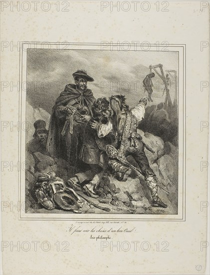 He must see things favorably!, 1828, Denis Auguste Marie Raffet, French, 1804-1860, France, Lithograph in black on ivory wove paper, 213 × 200 mm (image), 353 × 271 mm (sheet)