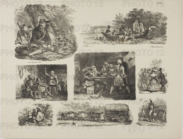 Sheet of Sketches, 1829, Denis Auguste Marie Raffet (French, 1804-1860), published by Chez Gihaut Frères (French, 19th century), France, Lithograph in black on ivory wove paper, 236 × 295 mm (image), 267 × 349 mm (sheet)