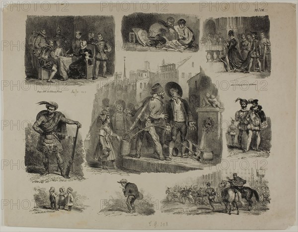 Sheet of Sketches, 1829, Denis Auguste Marie Raffet (French, 1804-1860), published by Chez Gihaut Frères (French, 19th century), France, Lithograph in black on ivory wove paper, 237 × 286 mm (image), 263 × 340 mm (sheet)