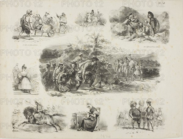 Sheet of Sketches, 1829, Denis Auguste Marie Raffet (French, 1804-1860), published by Chez Gihaut Frères (French, 19th century), France, Lithograph in black on ivory wove paper, 235 × 292 mm (image), 255 × 335 mm (sheet)