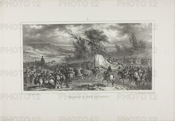 Division March, 1831, Denis Auguste Marie Raffet (French, 1804-1860), published by Chez Gihaut Frères (French, 19th century), France, Lithograph in black on off-white wove paper, 155 × 298 mm (image), 283 × 400 mm (sheet)