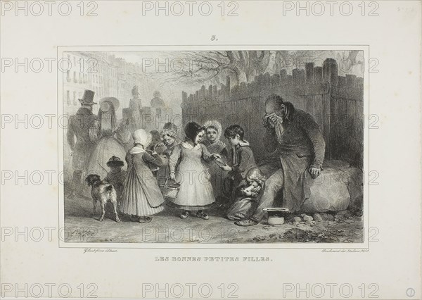 The Good Little Girls, 1832, Denis Auguste Marie Raffet (French, 1804-1860), published by Chez Gihaut Frères (French, 19th century), France, Lithograph in black on ivory wove paper, 181 × 284 mm (image), 283 × 401 mm (sheet)