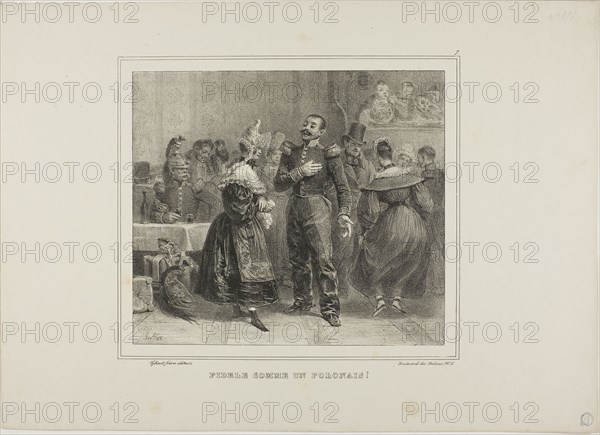Faithful as a Polish Man!, 1833, Denis Auguste Marie Raffet (French, 1804-1860), printed by Chez Gihaut Frères (French, 19th century), France, Lithograph in black on ivory wove paper, 181 × 206 mm (image), 285 × 397 mm (sheet)