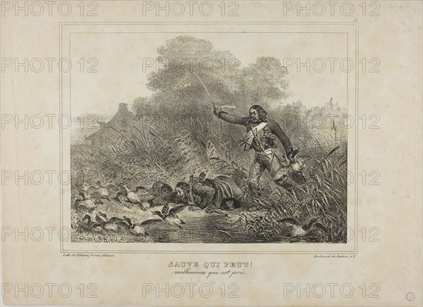Every Man for Himself!, 1833, Denis Auguste Marie Raffet (French, 1804-1860), printed by Chez Gihaut Frères (French, 19th century), France, Lithograph in black on tan wove paper, 195 × 259 mm (image), 288 × 398 mm (sheet)