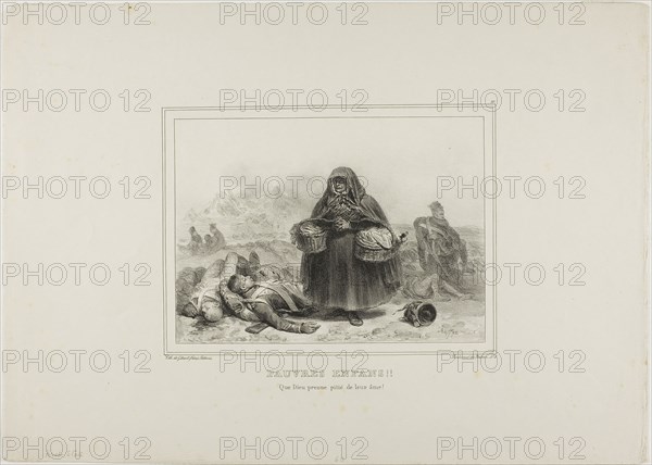 Poor Children!! May God take pity on their souls!, 1834, Denis Auguste Marie Raffet (French, 1804-1860), printed by Chez Gihaut Frères (French, 19th century), France, Lithograph in black on ivory wove paper, 140 × 194 mm (image), 288 × 406 mm (sheet)