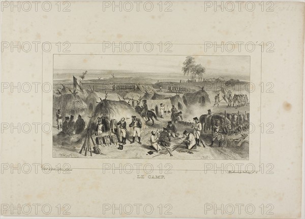 The Camp, 1836–37, Denis Auguste Marie Raffet (French, 1804-1860), printed by Chez Gihaut Frères (French, 19th century), France, Lithograph in black on ivory wove paper, 137 × 259 mm (image), 284 × 397 mm (sheet)