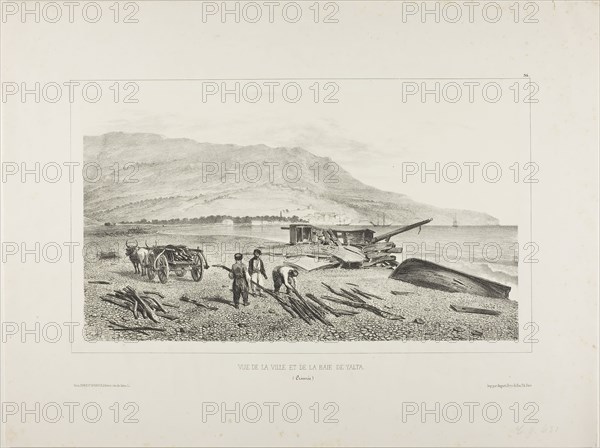 View of the Village and Bay of Yalta, Crimea, August 15, 1837, 1840, Denis Auguste Marie Raffet (French, 1804-1860), printed by Auguste Bry (French, 19th century), published by Éditeur Ernest Bourdin (French, active 19th century), France, Lithograph in black on cream chine laid down on ivory wove paper, 192 × 335 mm (image), 192 × 335 mm (primary support), 345 × 459 mm (secondary support)