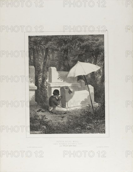 Portrait of Juguda Kazaz, Misiz, at Work as a Tomb Sculptor in the Josaphat Valley, Near Tchioufout-Galeh, Crimea, 1837, Denis Auguste Marie Raffet (French, 1804-1860), printed by Auguste Bry (French, 19th century), published by Éditeur Ernest Bourdin (French, active 19th century), France, Lithograph in black on gray wove chine laid down on ivory wove paper, 255 × 195 mm (image), 256 × 197 mm (primary support), 452 × 349 mm (secondary support)