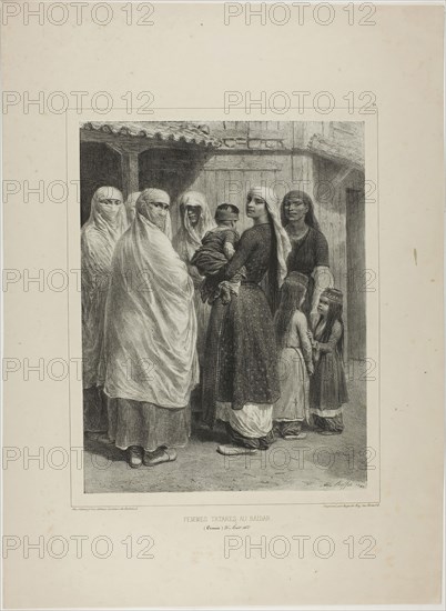 Tartar Women at the Baïdar, Crimea, August 26, 1837, 1842, Denis Auguste Marie Raffet (French, 1804-1860), printed by Auguste Bry (French, 19th century), published by Chez Gihaut Frères (French, 19th century), France, Lithograph in black on grayish-ivory chine laid down on buff wove paper, 277 × 213 mm (image), 278 × 214 mm (primary support), 453 × 331 mm (secondary support)