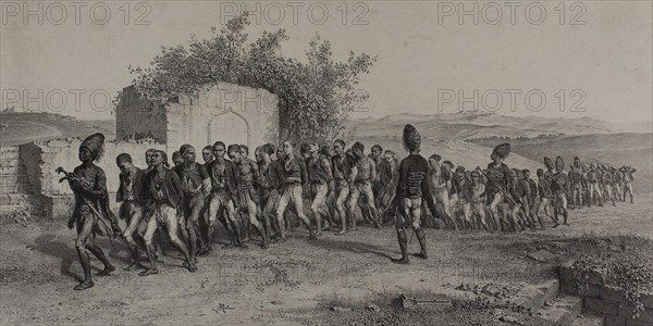 Turkish Recruits Near Smyrna, November 10, 1837, 1847, Denis Auguste Marie Raffet (French, 1804-1860), printed by Auguste Bry (French, 19th century), published by Chez Gihaut Frères (French, 19th century), France, Lithograph in black on ivory chine laid down on buff wove paper laid down on ivory card, 213 × 425 mm (image), 215 × 426 mm (primary support), 338 × 543 mm (secondary support), 338 × 543 mm (tertiary support)