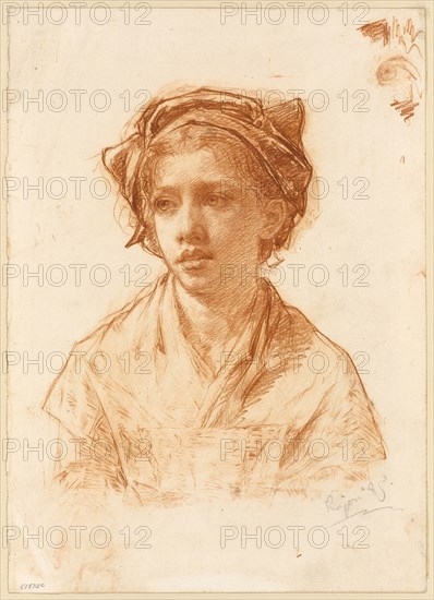 Bust of a Peasant Girl, 1885, Paul Adolphe Rajon, French, 1843-1888, France, Red chalk, over etching, on ivory wove paper, 316 × 228 mm