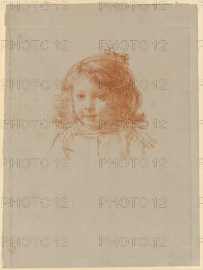 Bust of a Young Girl (recto), Profile of a Young Girl (verso), 1886 (recto), c. 1886 (verso), Paul Adolphe Rajon, French, 1843-1888, France, Red chalk transfer (recto), and red chalk (verso), on gray wove paper, 314 × 235 mm