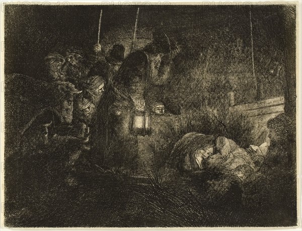 The Adoration of the Shepherds: A Night Piece, c. 1657, Rembrandt van Rijn, Dutch, 1606-1669, Holland, Etching on paper, 148 x 195 mm (image), 152 x 198 mm (sheet)