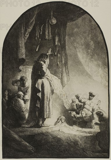 The Raising of Lazarus: The Larger Plate, c. 1632, Rembrandt van Rijn, Dutch, 1606-1669, Holland, Etching on paper, 343 x 235 mm (sheet trimmed within plate mark)