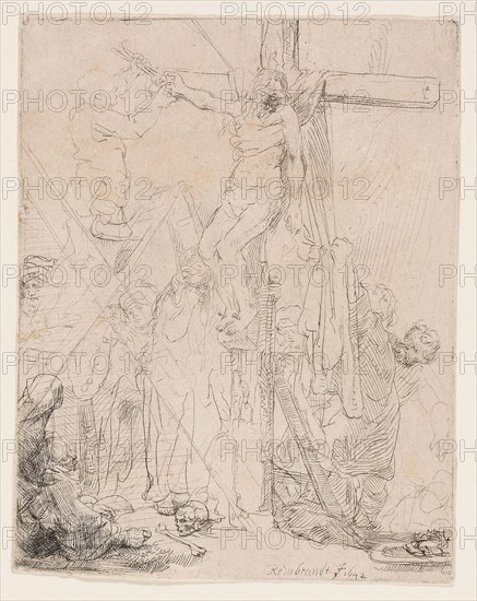 The Descent from the Cross: A Sketch, 1642, Rembrandt van Rijn, Dutch, 1606-1669, Holland, Etching and drypoint on white laid paper, 150 x 117 mm (plate), 151 x 118 mm (sheet)