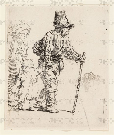 Peasant Family on the Tramp, c. 1652, Rembrandt van Rijn, Dutch, 1606-1669, Holland, Etching on cream laid paper, 113 x 93 mm (image/plate), 117 x 97 mm (sheet)