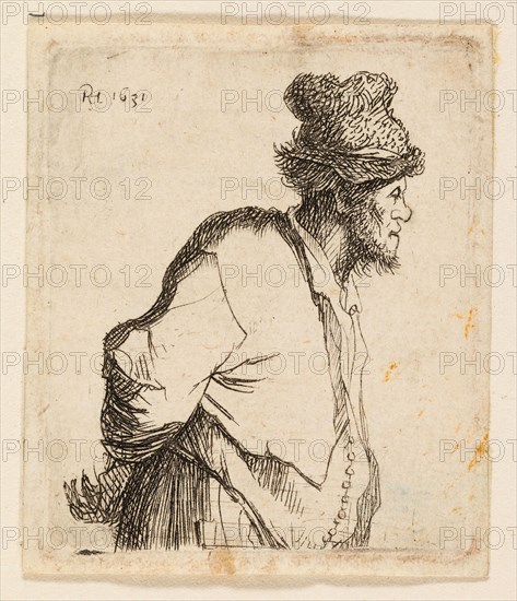 Peasant with His Hands Behind His Back, 1629, Rembrandt van Rijn, Dutch, 1606-1669, Holland, Etching on ivory laid paper, 60 x 50 mm (plate), 65 x 54 mm (sheet)