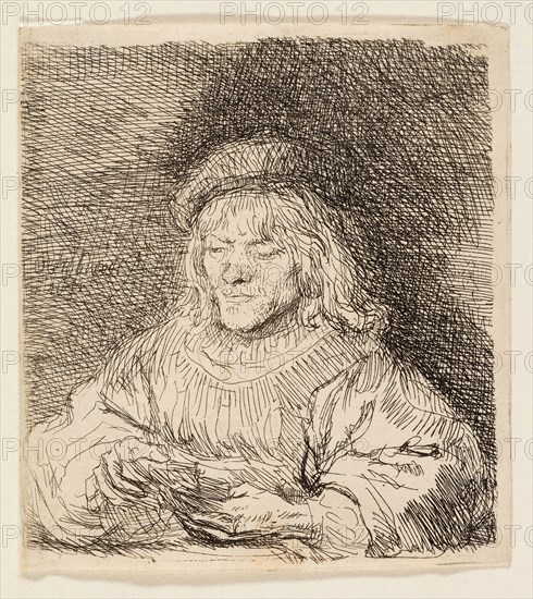 The Card Player, 1641, Rembrandt van Rijn, Dutch, 1606-1669, Holland, Etching on paper, 90 x 80 mm (image/plate), 93 x 83 mm (sheet)
