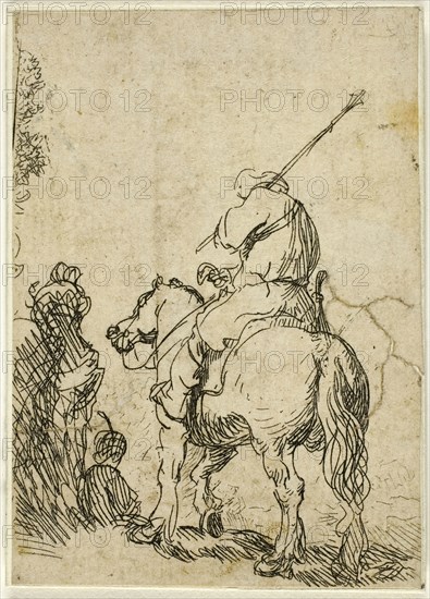 Turbaned Soldier on Horseback, c. 1629, Rembrandt van Rijn, Dutch, 1606-1669, Holland, Etching on paper, 80 x 56 mm (image/plate), 81 x 57 mm (sheet)