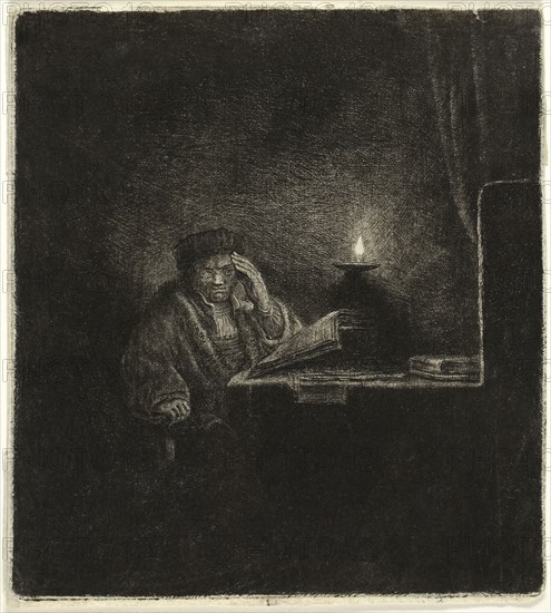 Student at a Table by Candlelight, 1642/65, Salomon Savery (Dutch, 1594-1683), after Rembrandt van Rijn (Dutch, 1606-1669), Netherlands, Etching on paper, 143 x 130 mm (image), 145 x 131 mm (plate), 147 x 132 mm (sheet)