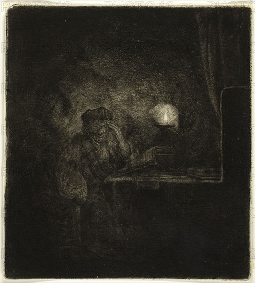 Student at a Table by Candlelight, 1642/65, Salomon Savery (Dutch, 1594-1683), after Rembrandt van Rijn (Dutch, 1606-1669), Netherlands, Etching on paper, 145 x 130 mm (image), 146 x 131 mm (plate), 147 x 133 mm (sheet)