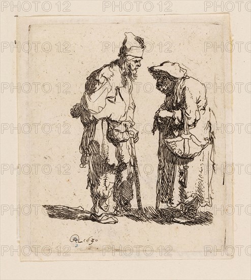 Beggar Man and Beggar Woman Conversing, 1630, Rembrandt van Rijn, Dutch, 1606-1669, Holland, Etching on ivory laid paper, 78 x 67 mm (plate), 82 x 72 mm (sheet)