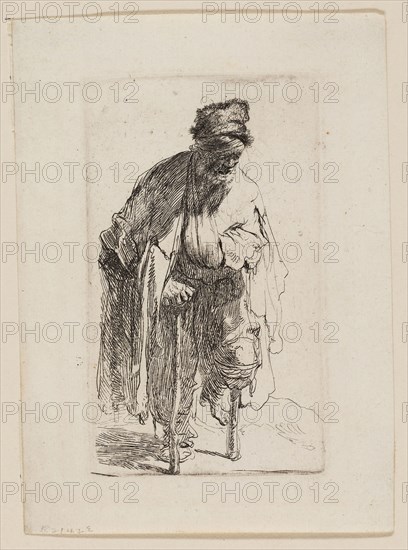 Beggar with a Wooden Leg, c. 1630, Rembrandt van Rijn, Dutch, 1606-1669, Holland, Etching on ivory laid paper, 113 x 66 mm (plate), 145 x 103 mm (sheet)