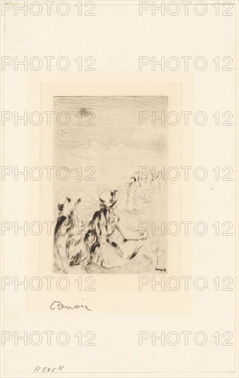 Children on the Beach, Berneval, c. 1892, Pierre Auguste Renoir, French, 1841-1919, France, Etching and drypoint in warm black on ivory wove paper, 120 × 77 mm (image), 139 × 96 mm (plate), 248 × 156 mm (sheet)