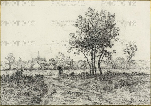 Landscape, c. 1875, Léon Richet, French, 1847-1907, France, Charcoal on ivory wove paper, 234 × 333 mm