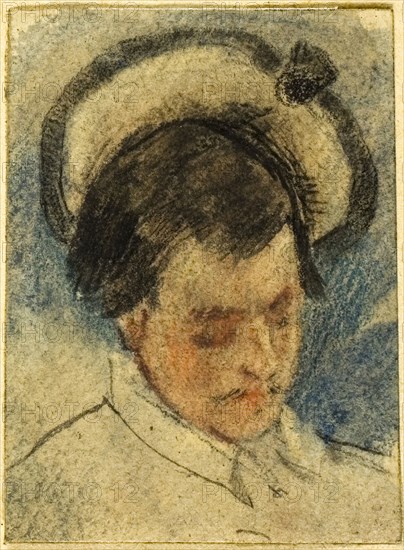 Untitled, n.d., Félicien Rops, Belgian, 1833-1898, Belgium, Colored pencil and graphite (recto) and black pencil (verso) on tan laid paper, tipped onto tan wove paper, 327 × 254 mm