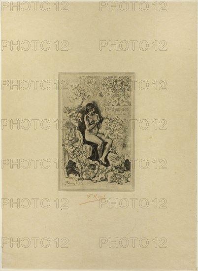 Frontispiece for Rimes de Joie, 1881, Félicien Rops, Belgian, 1833-1898, Belgium, Heliogravure, with soft varnish (vernis mou) on cream wove paper, 144 × 93 mm (image), 144 × 93 mm (plate), 323 × 237 mm (sheet)