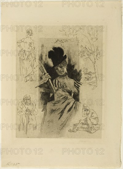 Maturity, 1887, Félicien Rops, Belgian, 1833-1898, Belgium, Aquatint, soft varnish ("vernis mou") and drypoint on cream laid paper, 174 × 133 mm (image), 191 × 149 mm (plate), 256 × 187 mm (sheet)