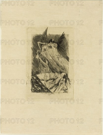 Frontispiece to Les baisers morts, 1893, Félicien Rops, Belgian, 1833-1898, Belgium, Soft varnish etching ("vernis mou"), drypoint and roulette on cream wove paper, 94 × 66 mm (image), 108 × 72 mm (plate), 186 × 141 mm (sheet)