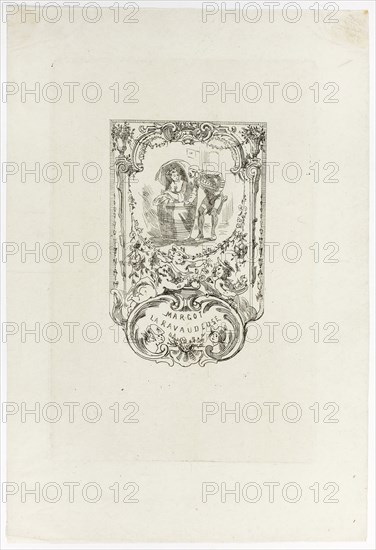 Frontispiece to Margot, la ravaudeuse, 1868, Félicien Rops, Belgian, 1833-1898, Belgium, Etching on grayish ivory laid chine, 121 × 78 mm (image), 198 × 130 mm (plate), 263 × 178 mm (sheet)