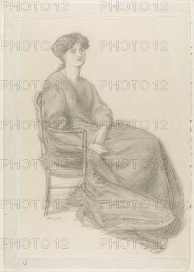 Mrs. William Morris Seated in Chair, May 1870, Dante Gabriel Rossetti, English, 1828-1882, England, Graphite, with stumping, on ivory wove paper, 505 × 355 mm