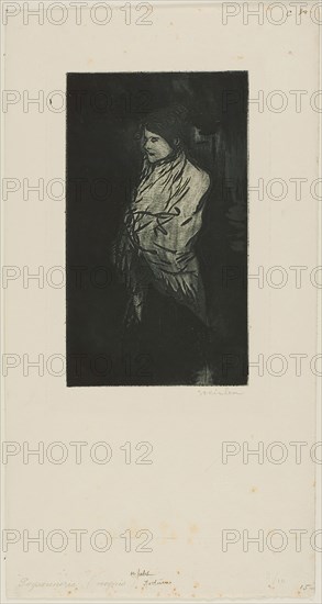 First Little Night Piece, 1898, Théophile-Alexandre Steinlen, French, born Switzerland, 1859-1923, France, Aquatint from a zinc plate in black on ivory wove paper, 170 × 98 mm (image/plate), 318 × 169 mm (sheet)