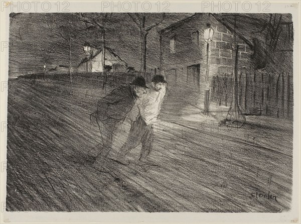 La rue Caulincourt, February 1896, Théophile-Alexandre Steinlen, French, born Switzerland, 1859-1923, France, Lithograph in black with scraping on stone on gray chine, 251 × 362 mm (image), 278 × 370 mm (sheet)