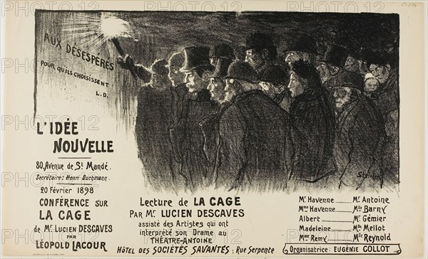 L’Idée Nouvelle, February 1898, Théophile-Alexandre Steinlen, French, born Switzerland, 1859-1923, France, Lithograph in black on cream wove paper, 199 × 392 mm (image), 275 × 448 mm (sheet)
