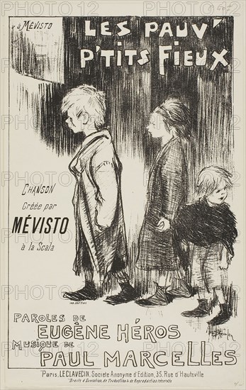 Les Pauv’ P’tits Fieux, 1892, Théophile-Alexandre Steinlen, French, born Switzerland, 1859-1923, France, Lithograph in black on cream wove paper, 236 × 162 mm (image), 279 × 174 mm (sheet)