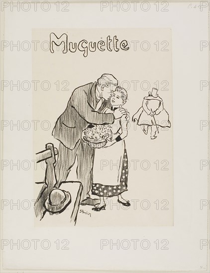 Muguette, 1892, Théophile-Alexandre Steinlen, French, born Switzerland, 1859-1923, France, Lithograph (pen & ink and crayon) in black on cream chine laid down on ivory wove paper, 258 × 184 mm (image), 266 × 187 mm (primary support), 357 × 273 mm (secondary support)