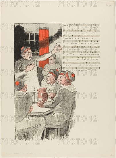 To the Navy, published December 4, 1892, engraved by S.G.A.P. (French, active 1892-1900), after Théophile-Alexandre Steinlen (French, born Switzerland, 1859-1923), song by Léon Durocher (French, 1862-1918), published by Gil Blas illustré (French, 1881-1903), France, Photorelief print in red and black with letterpress music and lyrics on ivory wove paper, 324 × 238 mm (image), 422 × 309 mm (sheet)