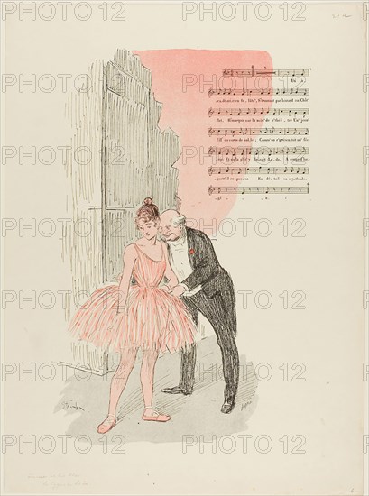 Leda and the Swan, published July 7, 1893, Théophile-Alexandre Steinlen, French, born Switzerland, 1859-1923, France, Photorelief print in red and black with letterpress music/lyrics on ivory wove paper, 340 × 223 mm (image), 420 × 310 mm (sheet)
