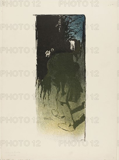 La Nuit, published November 17, 1895, Théophile-Alexandre Steinlen, French, born Switzerland, 1859-1923, France, Photorelief print in blue, yellow and black on ivory wove paper, 342 × 142 mm (image), 418 × 306 mm (sheet)