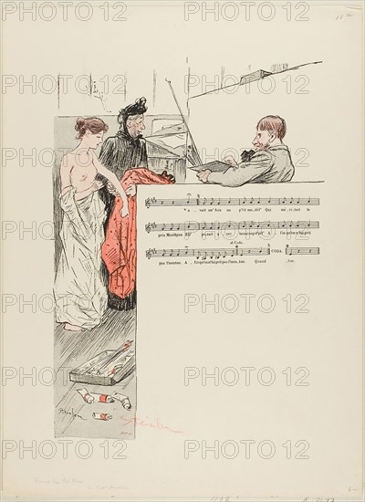 The Little Model, published 1892–1900, Théophile-Alexandre Steinlen, French, born Switzerland, 1859-1923, France, Photorelief print in red and black with letterpress music/lyrics on ivory wove paper, 329 × 235 mm (image), 420 × 309 mm (sheet)
