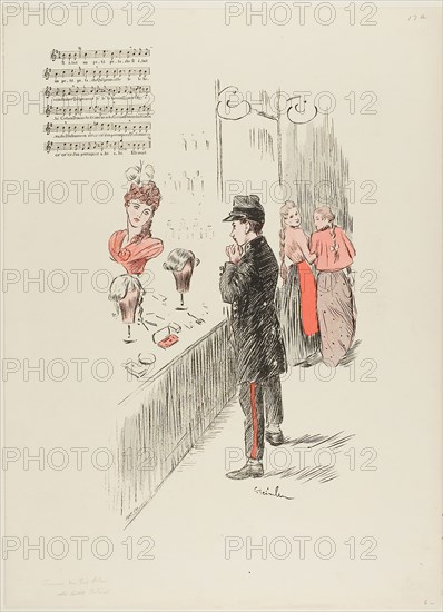 Le Petit Potach, published August 18, 1893, Théophile-Alexandre Steinlen, French, born Switzerland, 1859-1923, France, Photorelief print in red and black with letterpress music/lyrics on ivory wove paper, 344 × 227 mm (image), 422 × 309 mm (sheet)