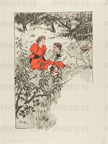Spring, published April 16, 1893, Théophile-Alexandre Steinlen, French, born Switzerland, 1859-1923, France, Photorelief print in red and black on ivory wove paper, 352 × 231 mm (image), 415 × 310 mm (sheet)